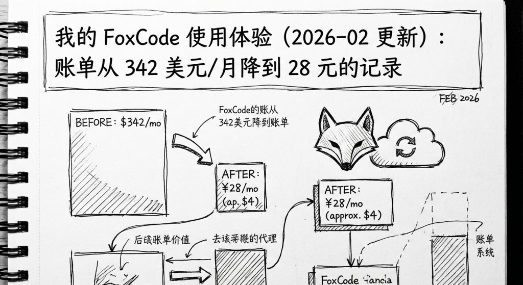 我的 FoxCode 使用体验（2026-02 更新）：账单从 342 美元/月降到 28 元的记录 封面