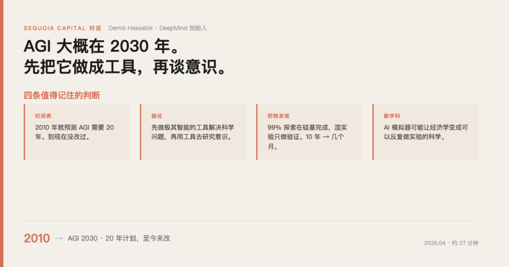 Hassabis：AGI 大概在 2030 年，先把它做成工具